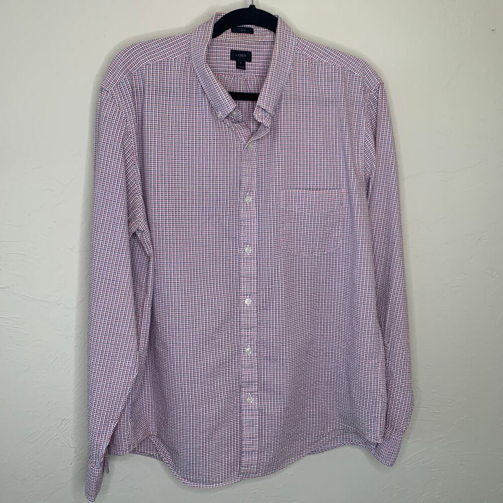 J. Crew Red White Blue Checked Button Down Shirt Slim Sz XL